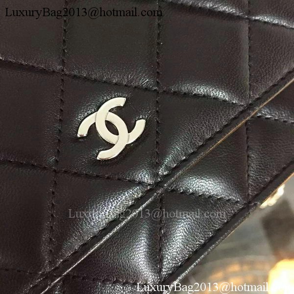 Chanel WOC mini Flap Bag Black Sheepskin A5373 Silver