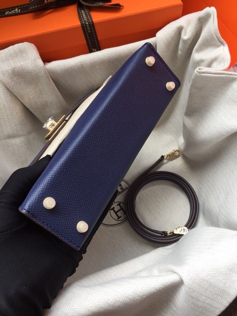 Hermes Kelly 20cm Tote Bag Original Epsom Leather KL20 Blue