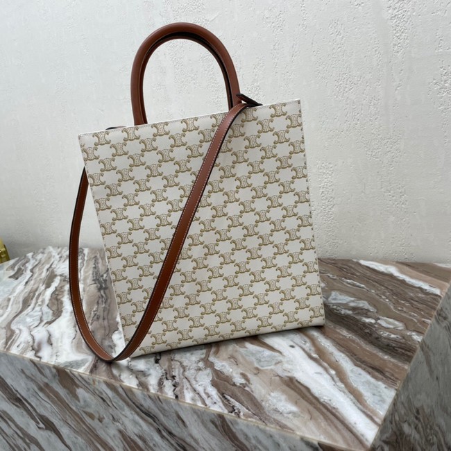 CELINE SMALL CABAS VERTICAL IN TRIOMPHE CANVAS AND CALFSKIN 191542 white