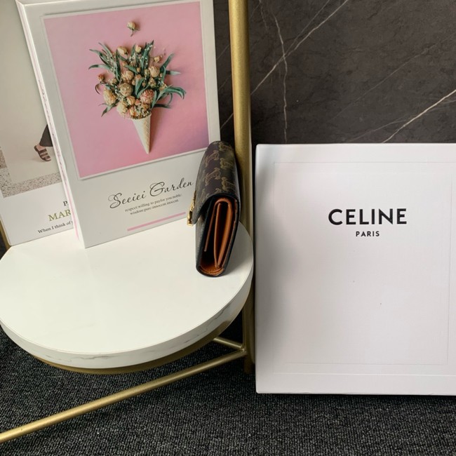 Celine SMALL FLAP WALLET TRIOMPHE IN TRIOMPHE CANVAS 10D783 BROWN