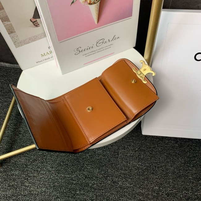 Celine SMALL FLAP WALLET TRIOMPHE IN TRIOMPHE CANVAS 10D783 BROWN