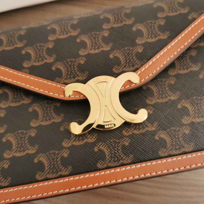 Celine WALLET ON CHAIN MARGO IN TRIOMPHE CANVAS AND CALFSKIN 10L033 TAN