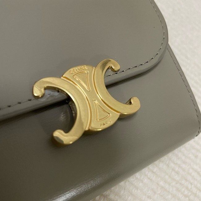 Celine SMALL FLAP WALLET TRIOMPHE IN SHINY CALFSKIN 10D783 dark gray
