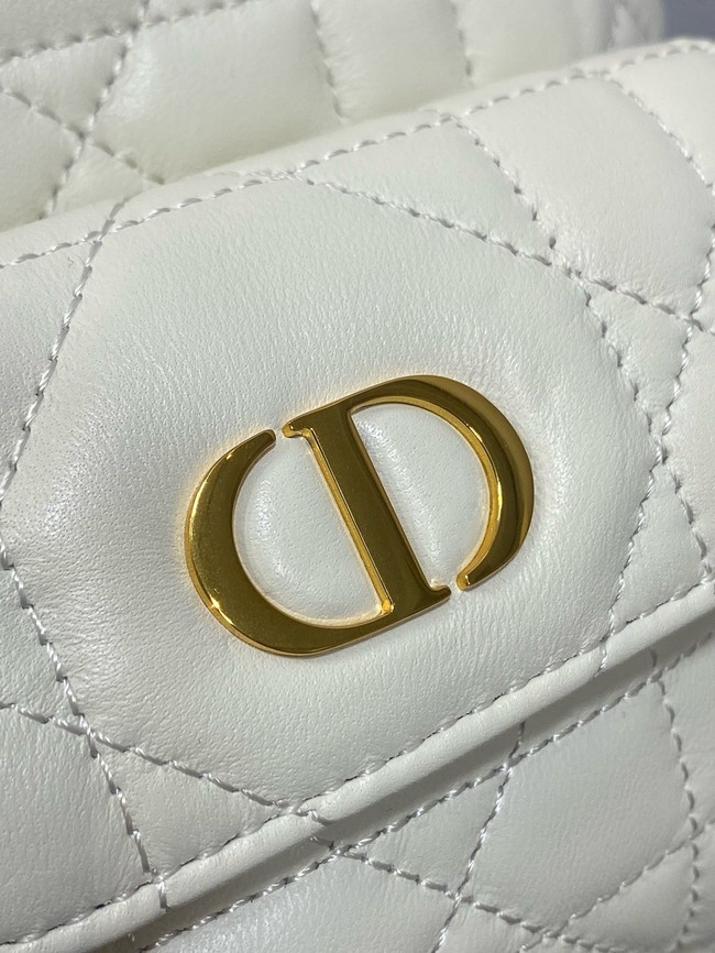 Small Dior Caro Bucket Bag Macrocannage Lambskin M3372 Latte 
