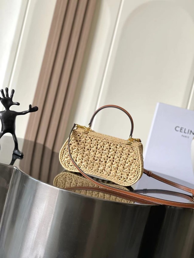 celine TEEN CELINE LOLA IN RAFFIA EFFECT TEXTILE 119533 NATURAL / TAN