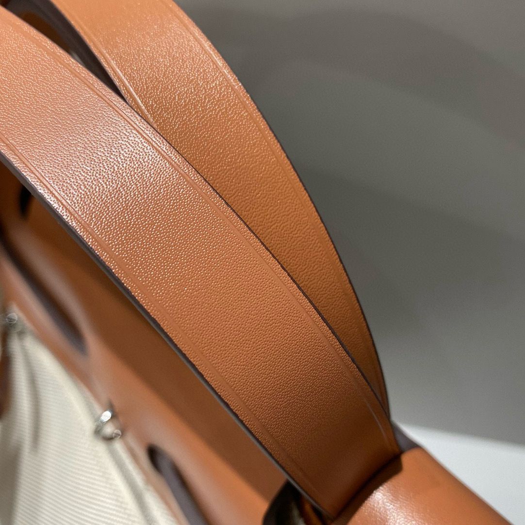 Hermes Herbag 31CM Original Canvas Print Leather & Calfskin 48887 Cream&Brown
