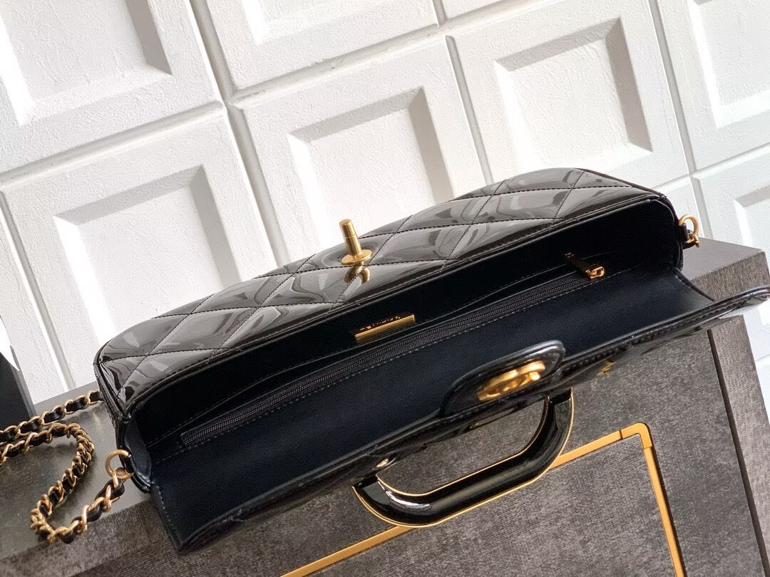 Chanel 25K Original Patent Leather Top Handle Bag A6321 Black