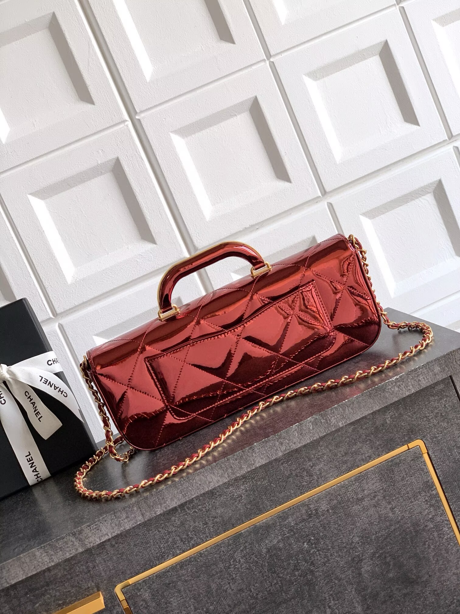 Chanel 25K Original Patent Leather Top Handle Bag A6321 Wine