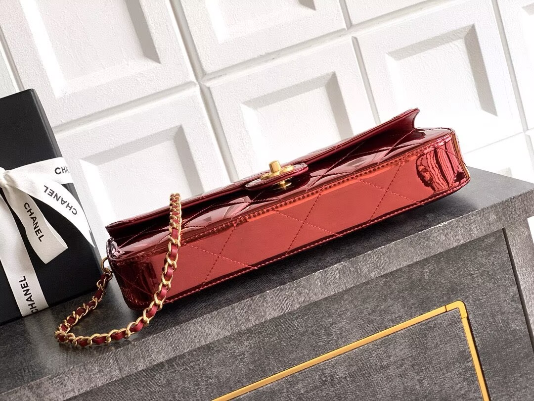 Chanel 25K Original Patent Leather Top Handle Bag A6321 Wine