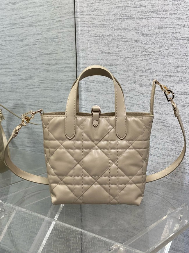 Small Dior Toujours Vertical Tote Bag Macrocannage Crinkled Calfskin M2835 beige