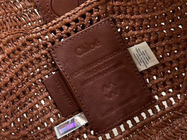 Chloe SUMMER straw and leather tote bag 1668 brown