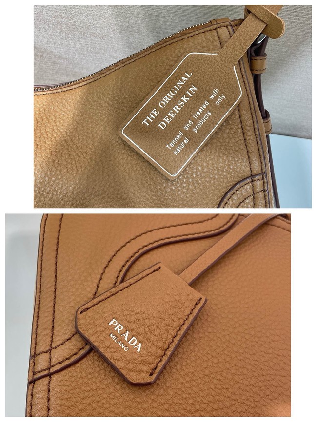 Prada Aimee large leather shoulder bag 1BC280 Caramel