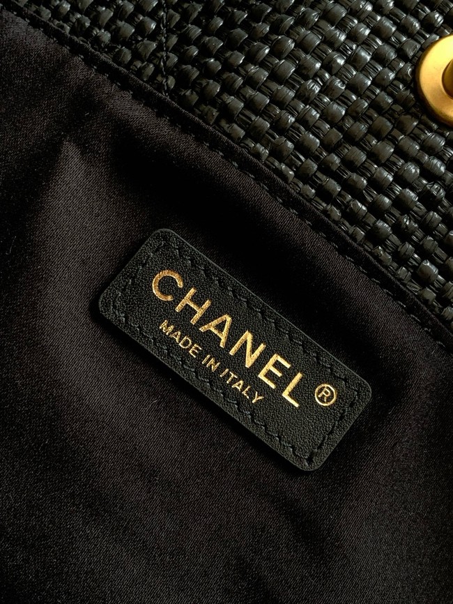 CHANEL Maxi Shopping Bag Braided Raffia AS5463 black
