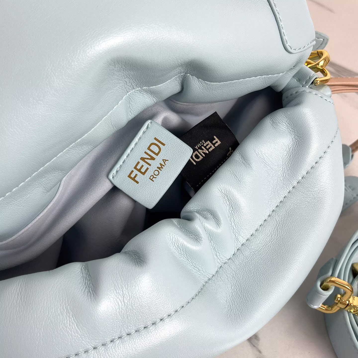 FENDI 2025 Mamma Baguette Original Leather Medium Bag FF8851 Light Blue
