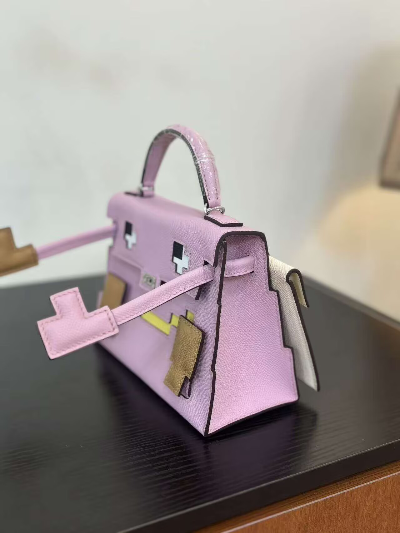 Hermes Original Epsom Leather Mosaic Figure Bag H6302 Pink