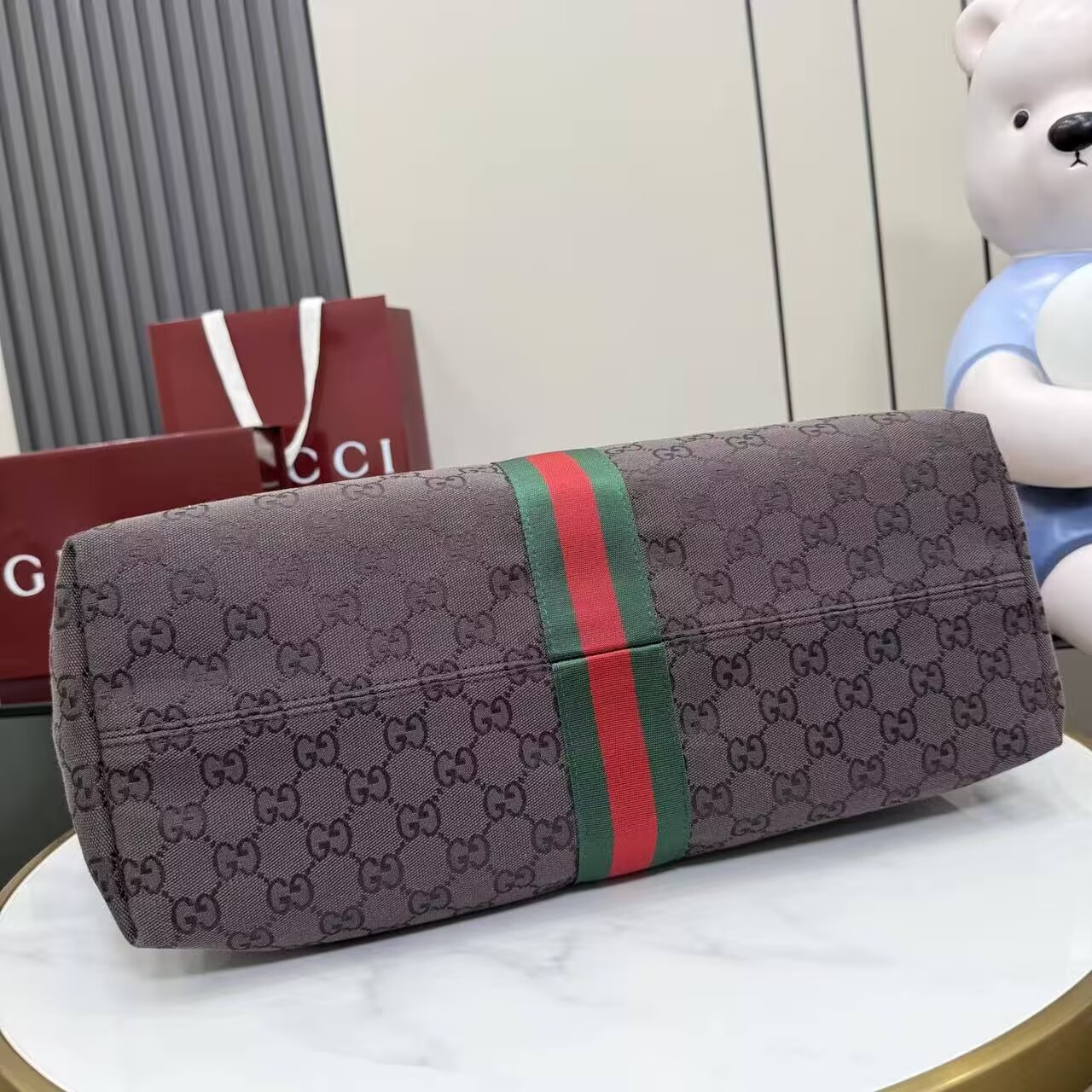 Gucci Giglio Large Tote Bag Variation GG Canvas 853971 Dark Brown