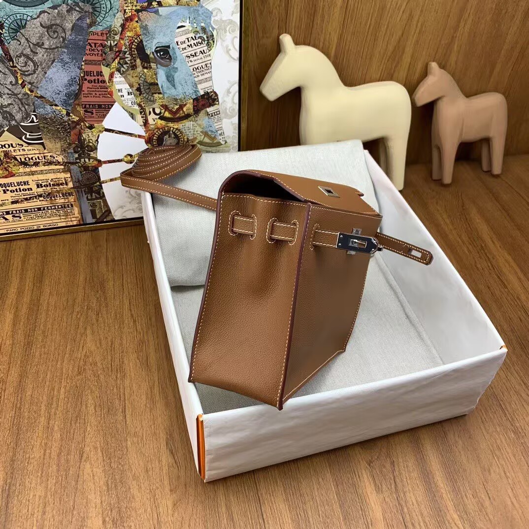 Hermes Kelly Danse Original Evercolor Leather 22CM KL22 Brown Silver-Tone