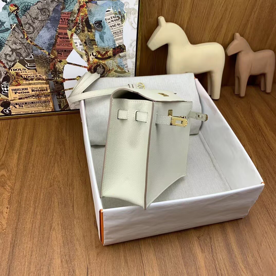 Hermes Kelly Danse Original Evercolor Leather 22CM KL22 Cream Gold-Tone