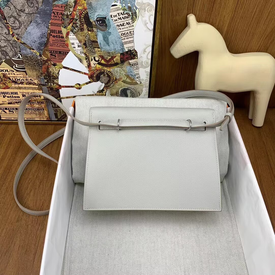 Hermes Kelly Danse Original Evercolor Leather 22CM KL22 Light Silver-Tone