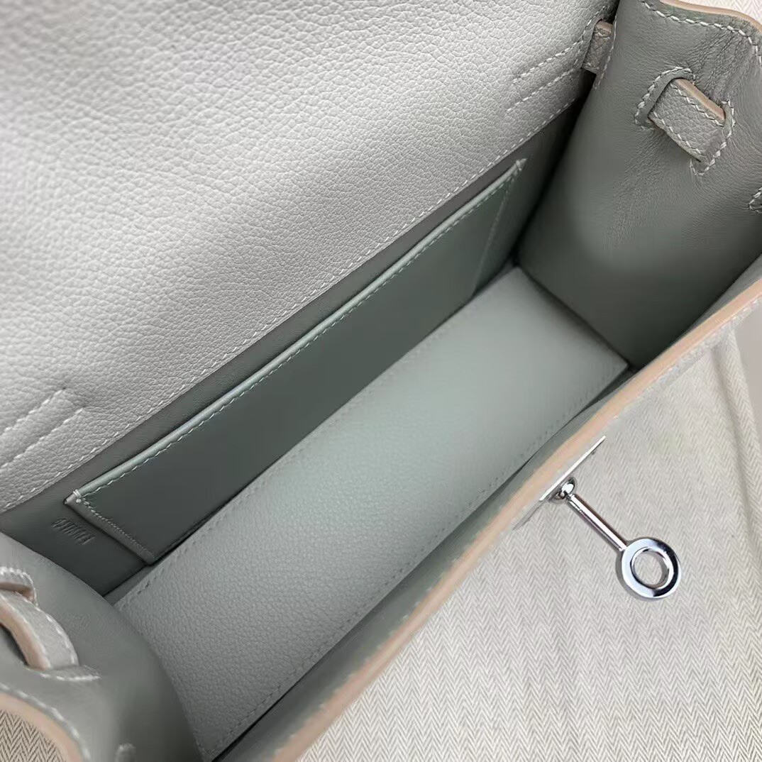 Hermes Kelly Danse Original Evercolor Leather 22CM KL22 Light Silver-Tone