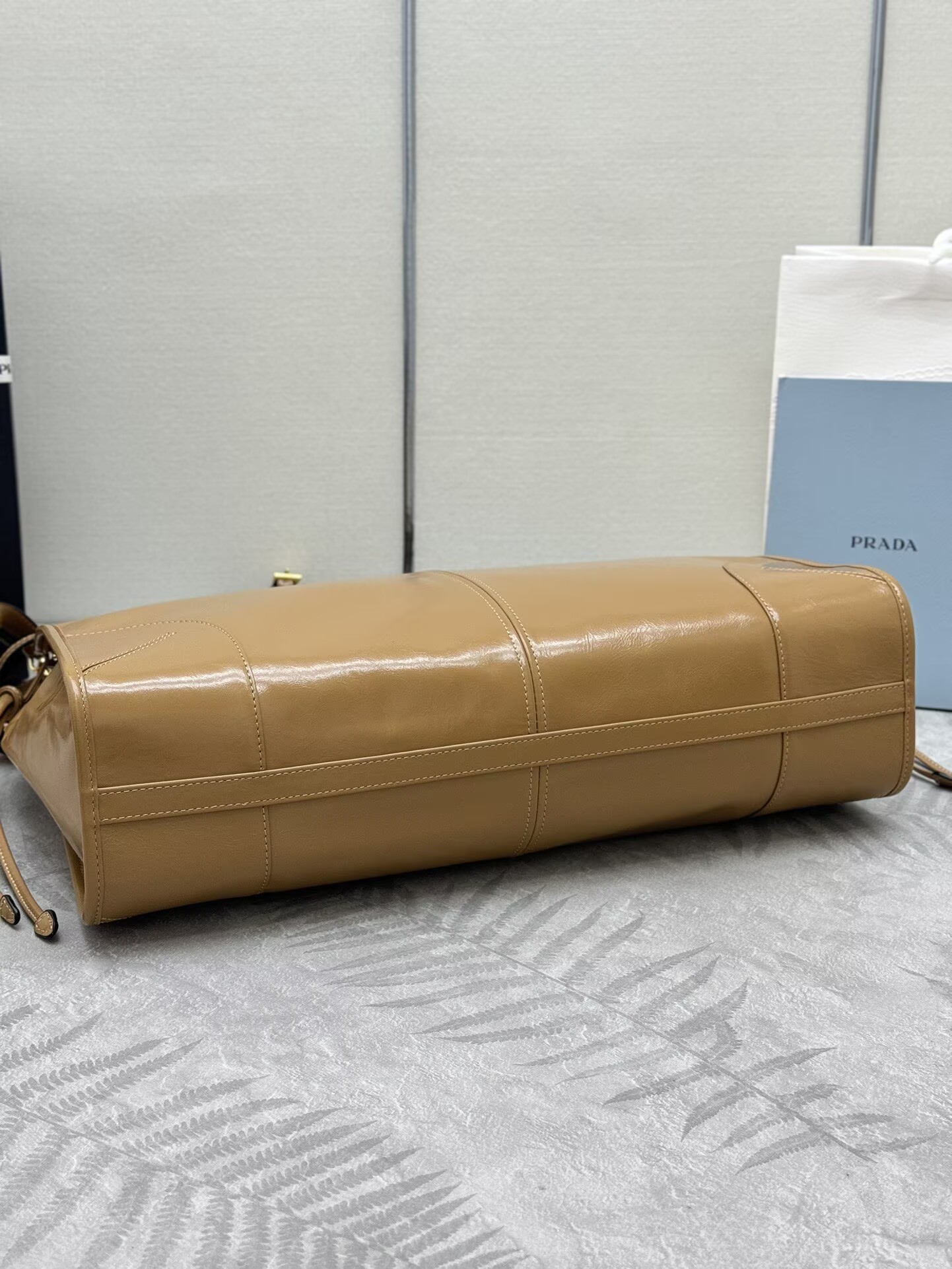 Prada Large Bonnie Leather Tote Bag 1BA439 Khaki